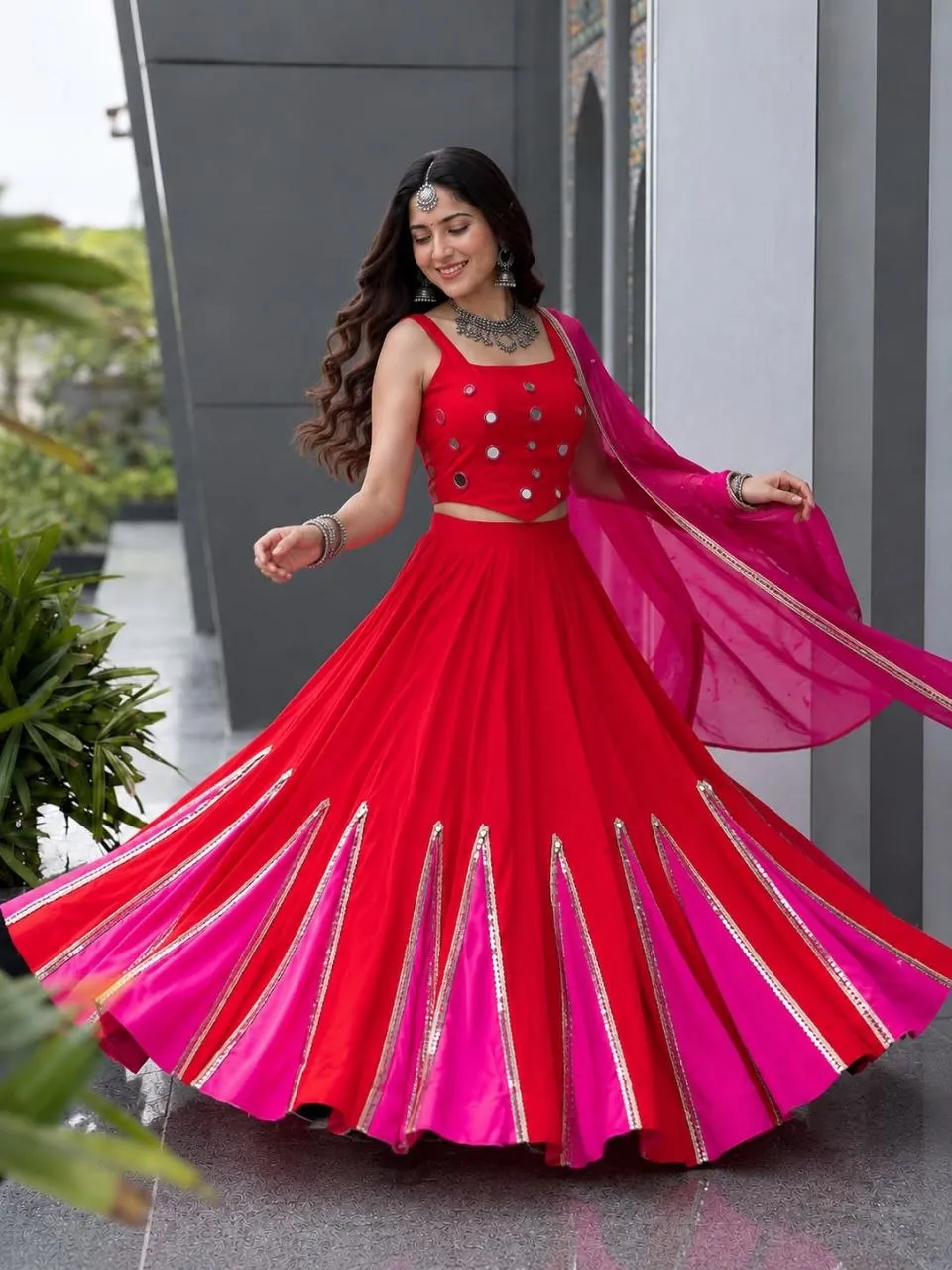 SWT 1207 Cotton Kali With Mirror Work Navratri Lehenga Choli Wholesale
