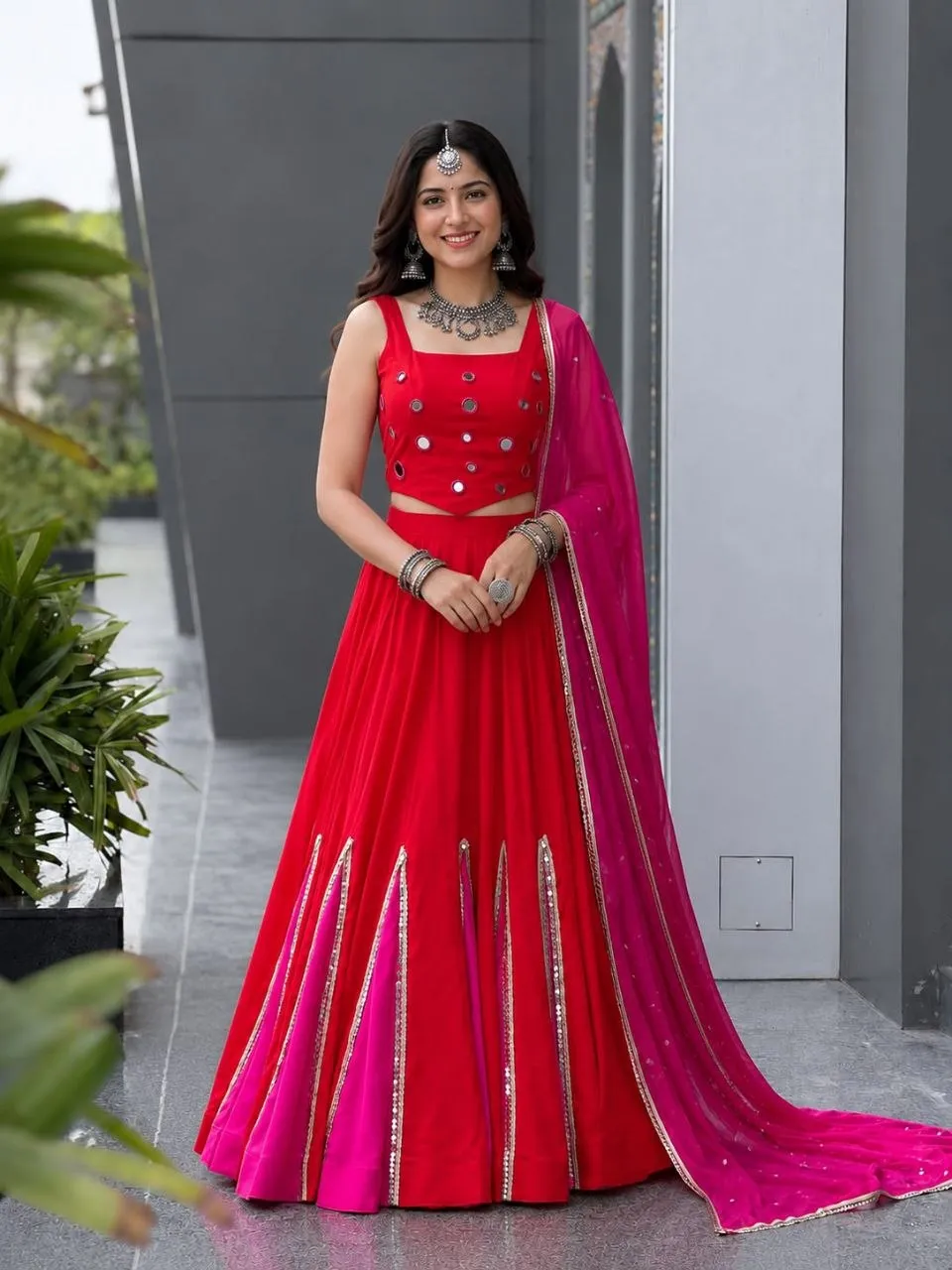 SWT 1207 Cotton Kali With Mirror Work Navratri Lehenga Choli Wholesale