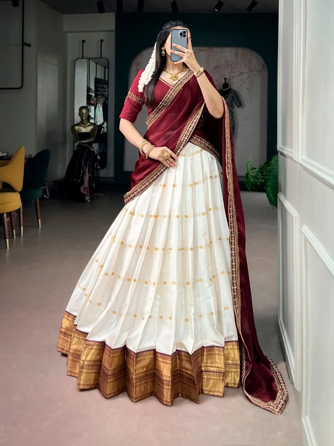 Buy WMN 2042 Silk Cotton with Zari Work South Indian Lehenga Choli Wholesale 2026