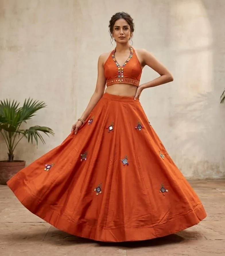 Juhi Pure roman silk with heavy mirror work Lehenga Choli Wholesale