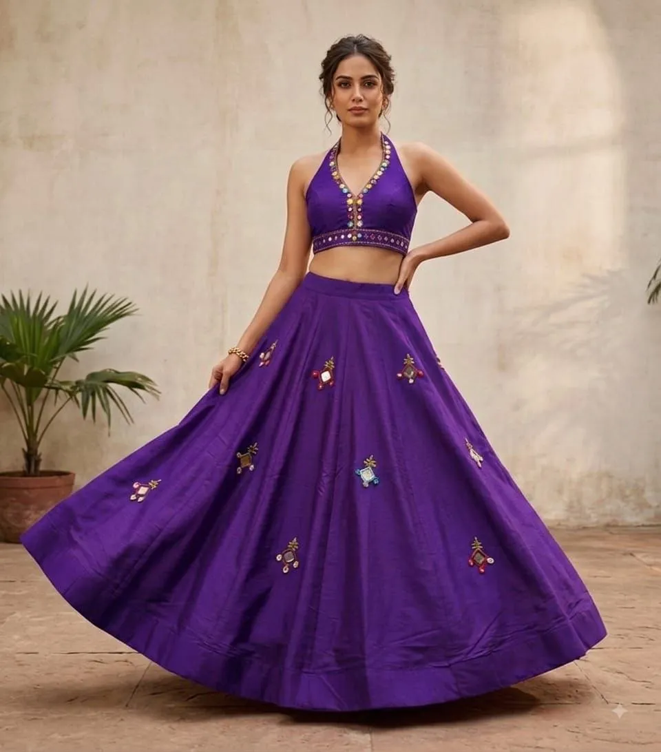 Juhi Pure roman silk with heavy mirror work Lehenga Choli Wholesale