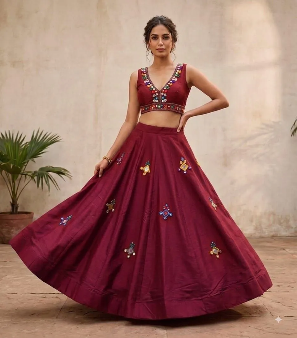 Juhi Pure roman silk with heavy mirror work Lehenga Choli Wholesale