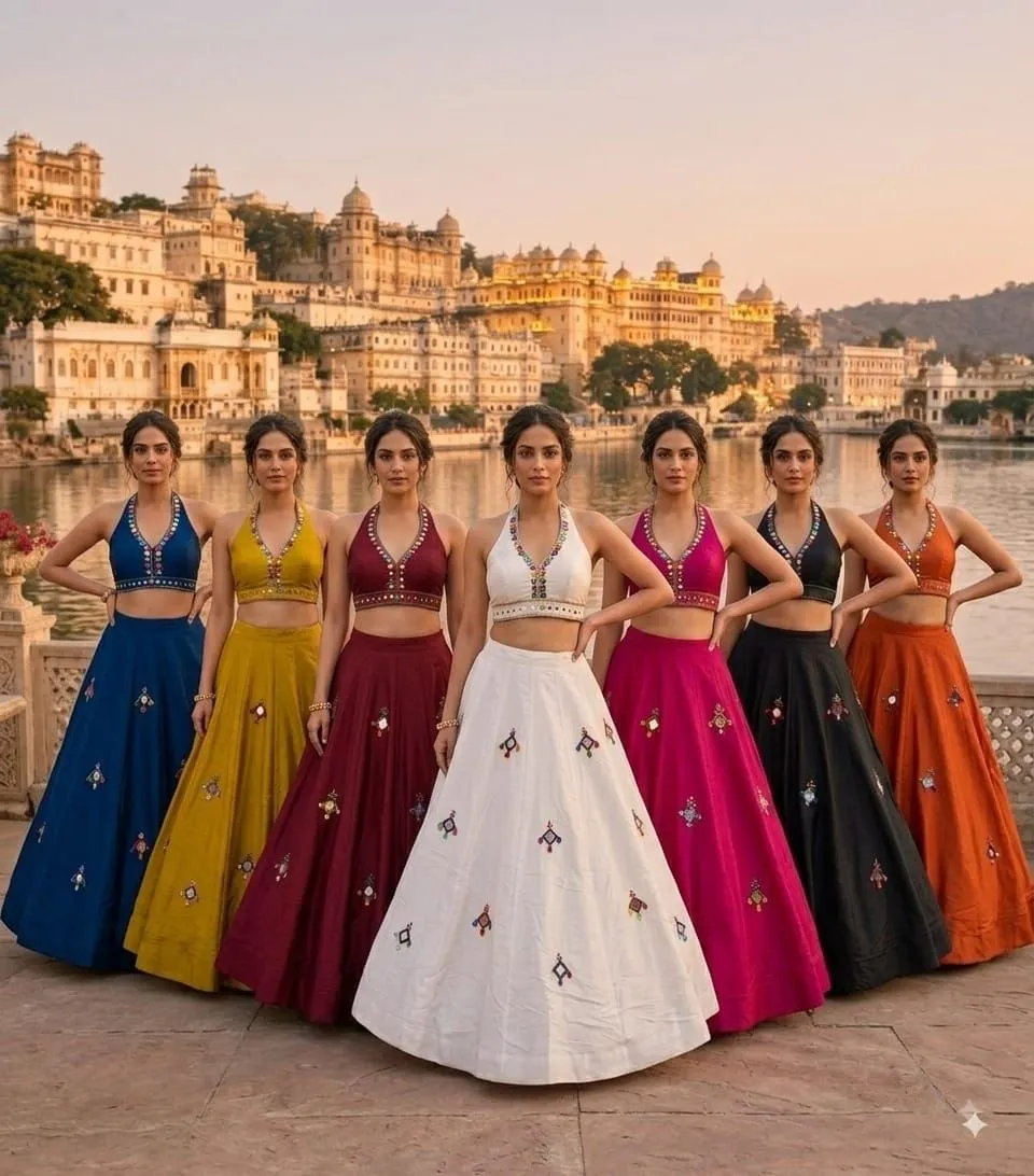Juhi Pure roman silk with heavy mirror work Lehenga Choli Wholesale