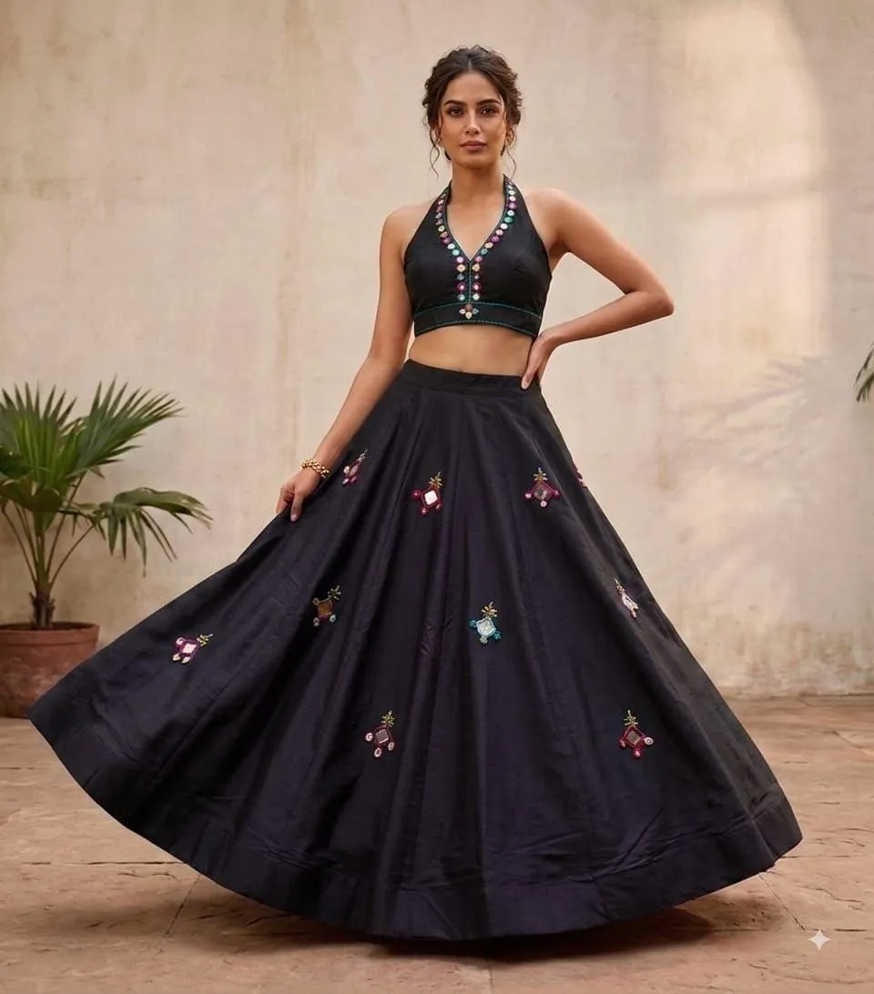 Juhi Pure roman silk with heavy mirror work Lehenga Choli Wholesale