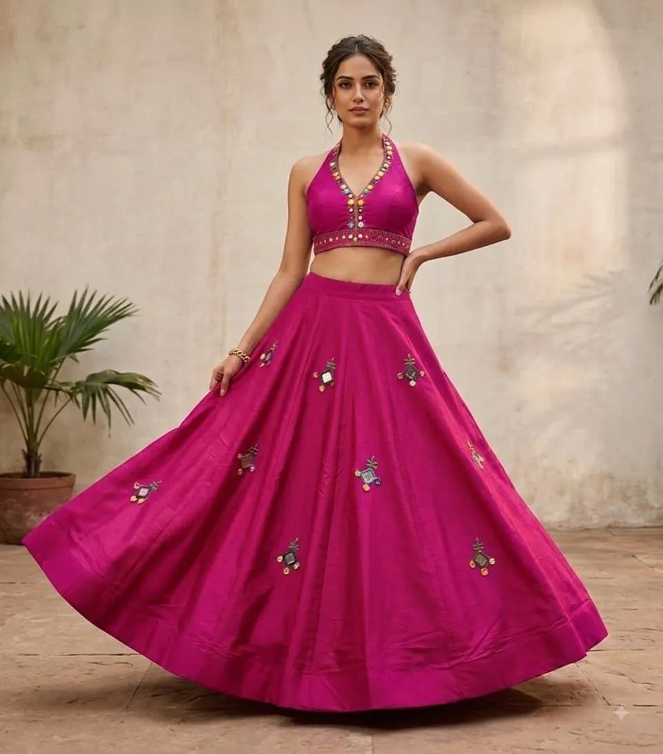 Juhi Pure roman silk with heavy mirror work Lehenga Choli Wholesale