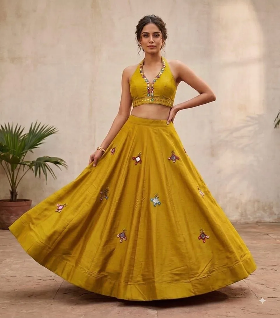 Juhi Pure roman silk with heavy mirror work Lehenga Choli Wholesale