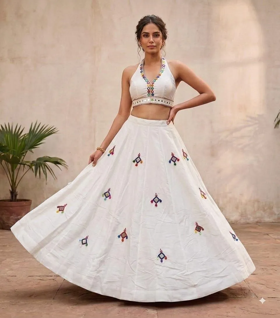 Juhi Pure roman silk with heavy mirror work Lehenga Choli Wholesale