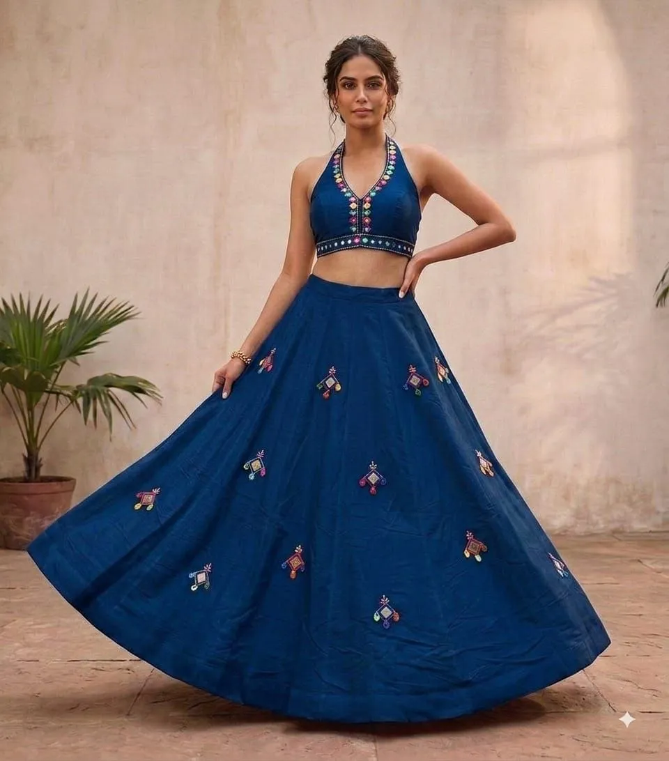 Juhi Pure roman silk with heavy mirror work Lehenga Choli Wholesale