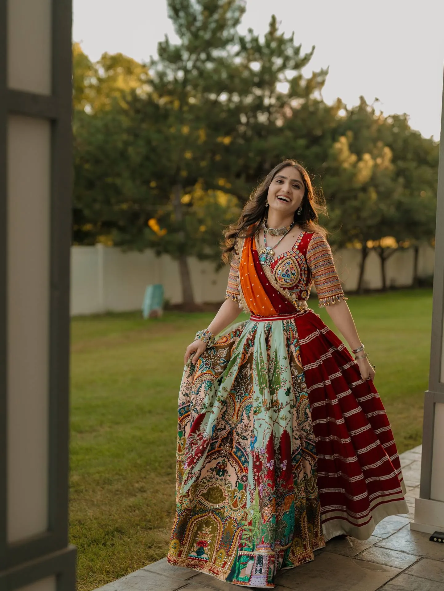 C585 201 Heavy Muslin Cotton With Mirror Work Navratri Lehenga Chaniya Choli Wholesale