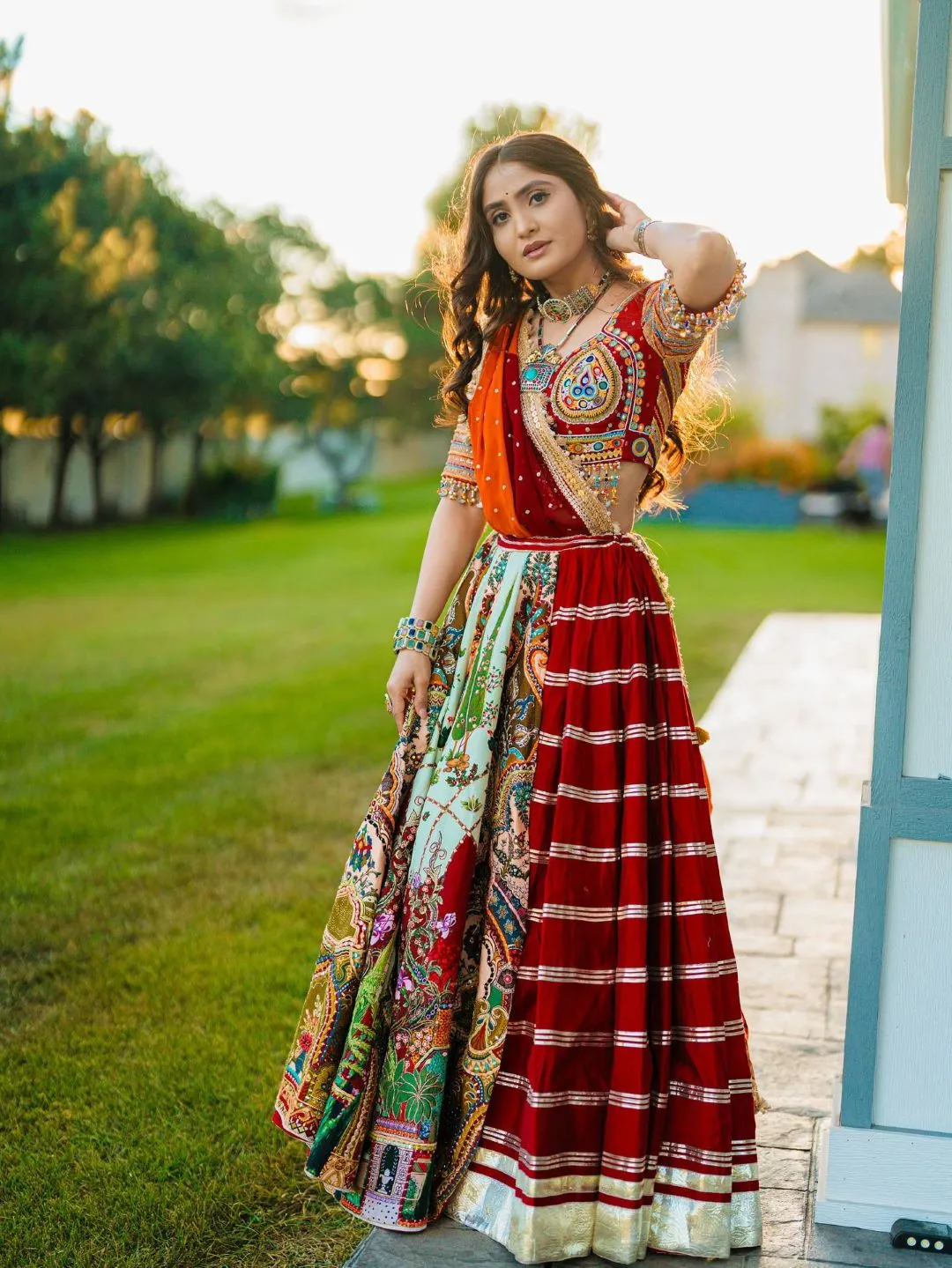 C585 201 Heavy Muslin Cotton With Mirror Work Navratri Lehenga Chaniya Choli Wholesale
