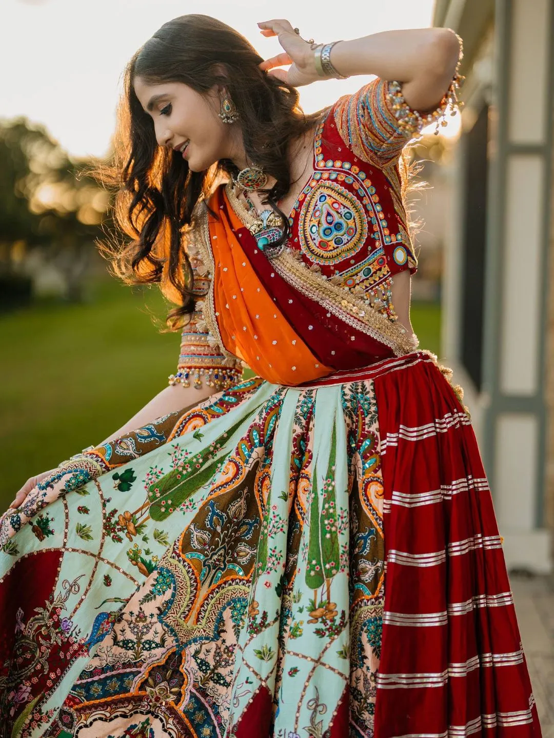 C585 201 Heavy Muslin Cotton With Mirror Work Navratri Lehenga Chaniya Choli Wholesale