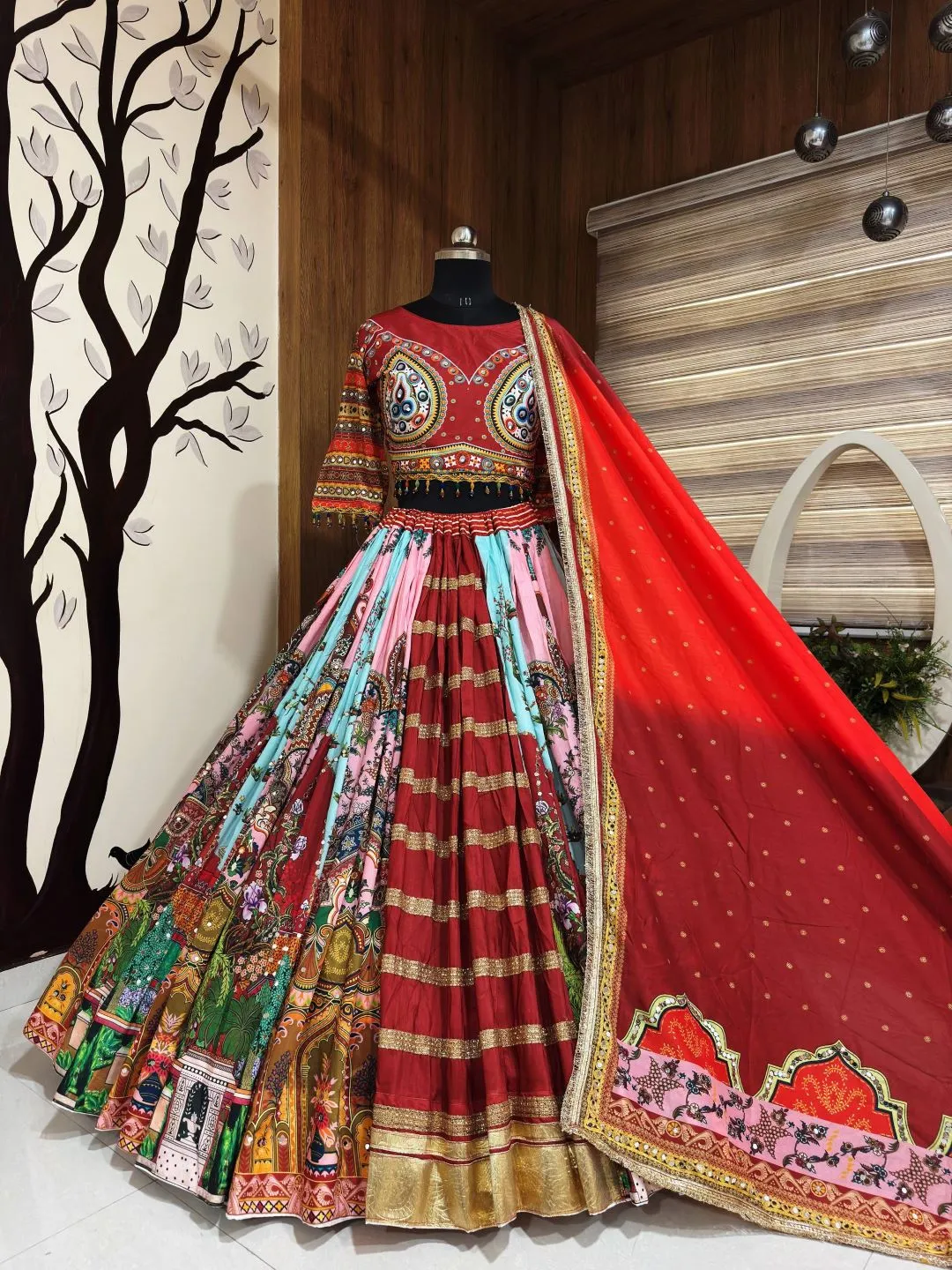 C585 201 Heavy Muslin Cotton With Mirror Work Navratri Lehenga Chaniya Choli Wholesale