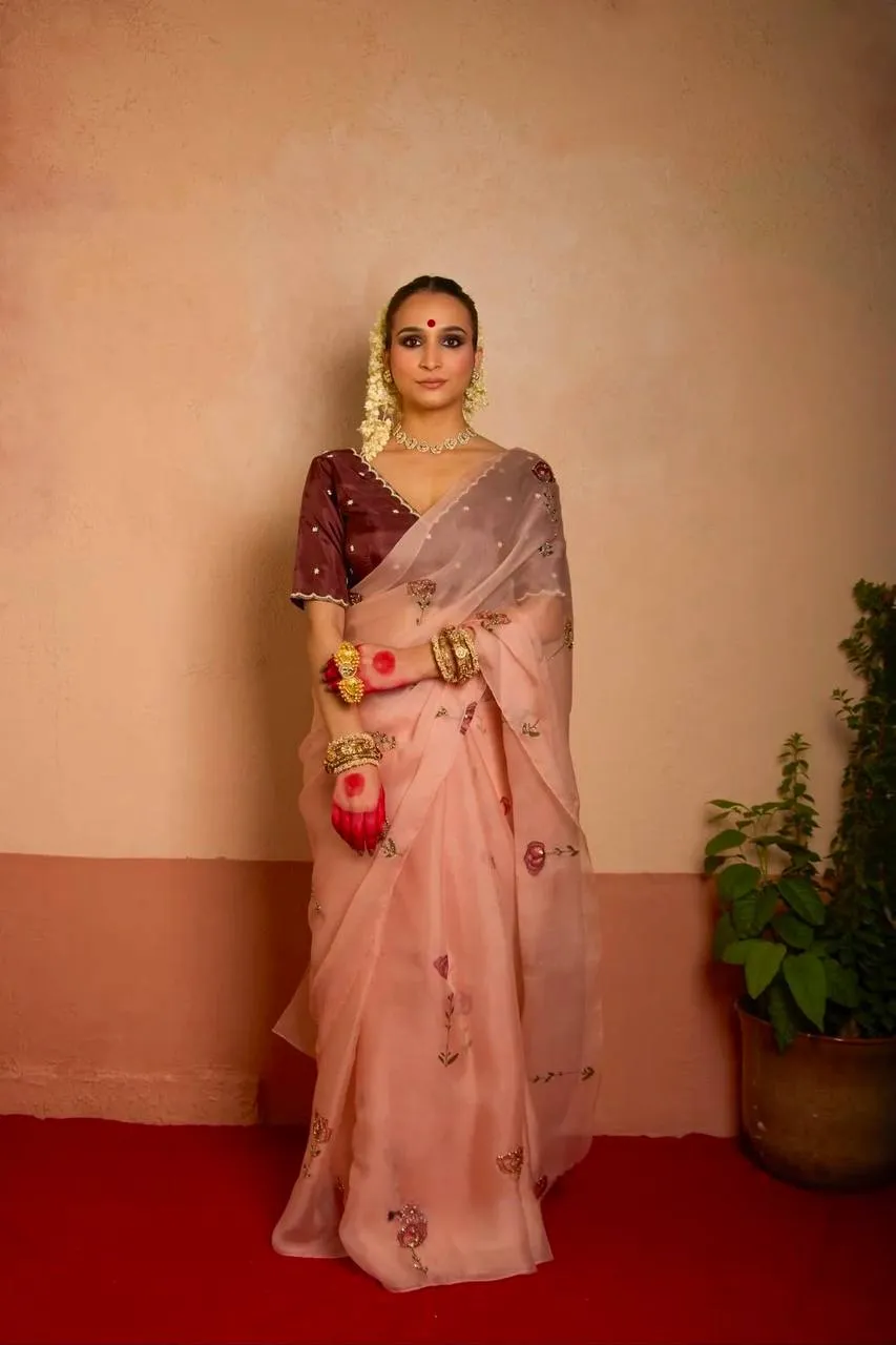 WMS Dana Flower Work Organza Saree Wholesale Supplier