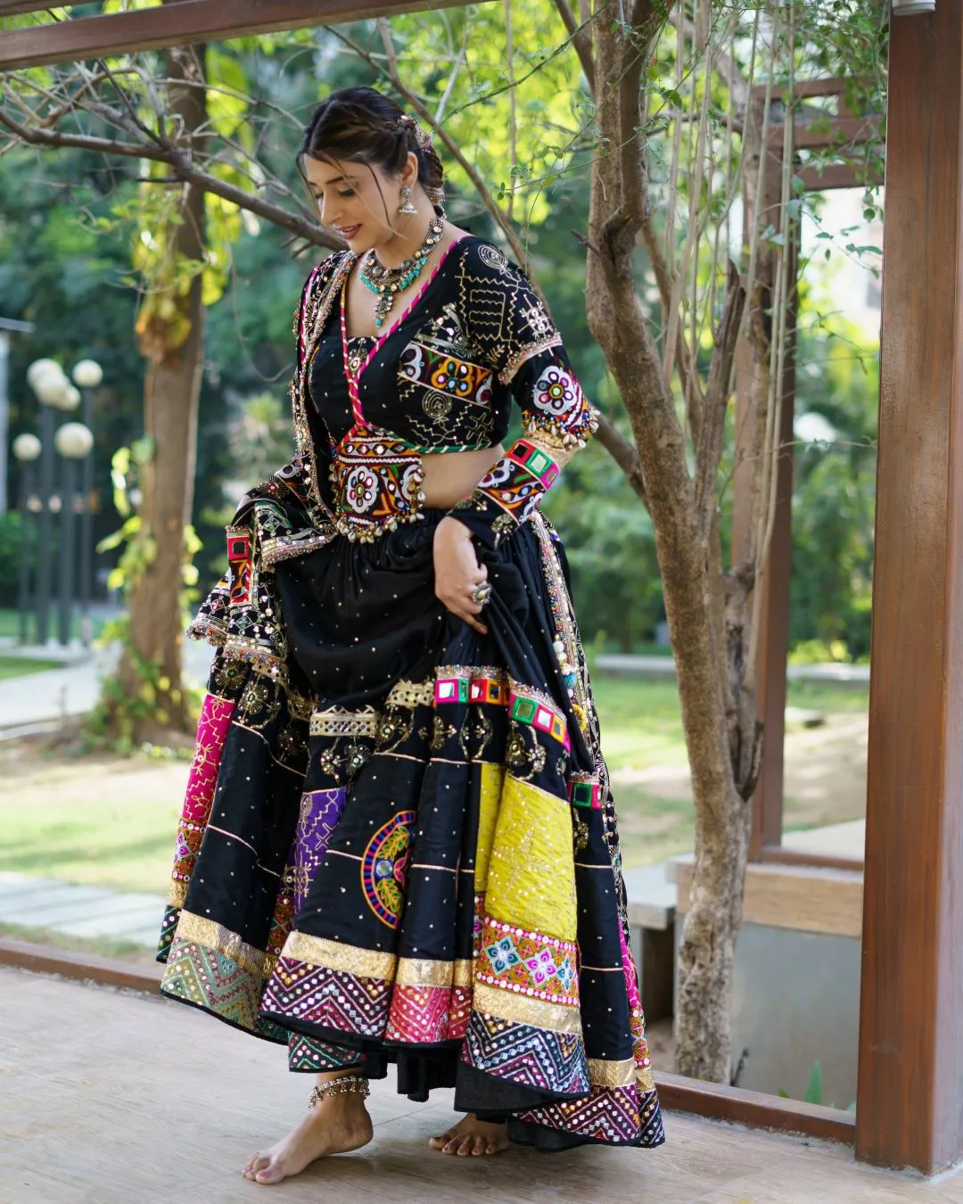 C585 203 Heavy Muslin Cotton With Mirror Work Lehenga Chaniya Choli Wholesale