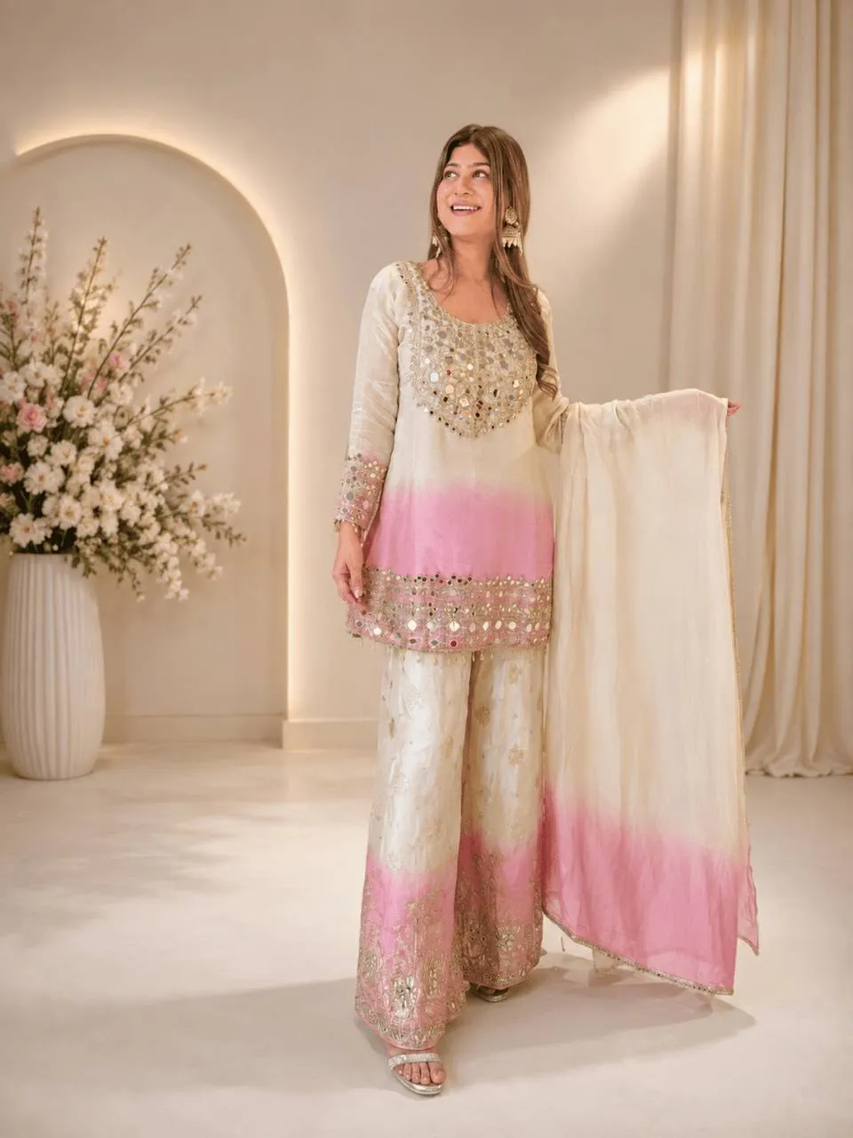Launching BV 491 Star Georgette With Real Mirror Embroidery Work Top Plazzo Dupatta Set Wholesale 2026