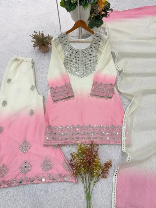 Launching BV 491 Star Georgette With Real Mirror Embroidery Work Top Plazzo Dupatta Set Wholesale 2026