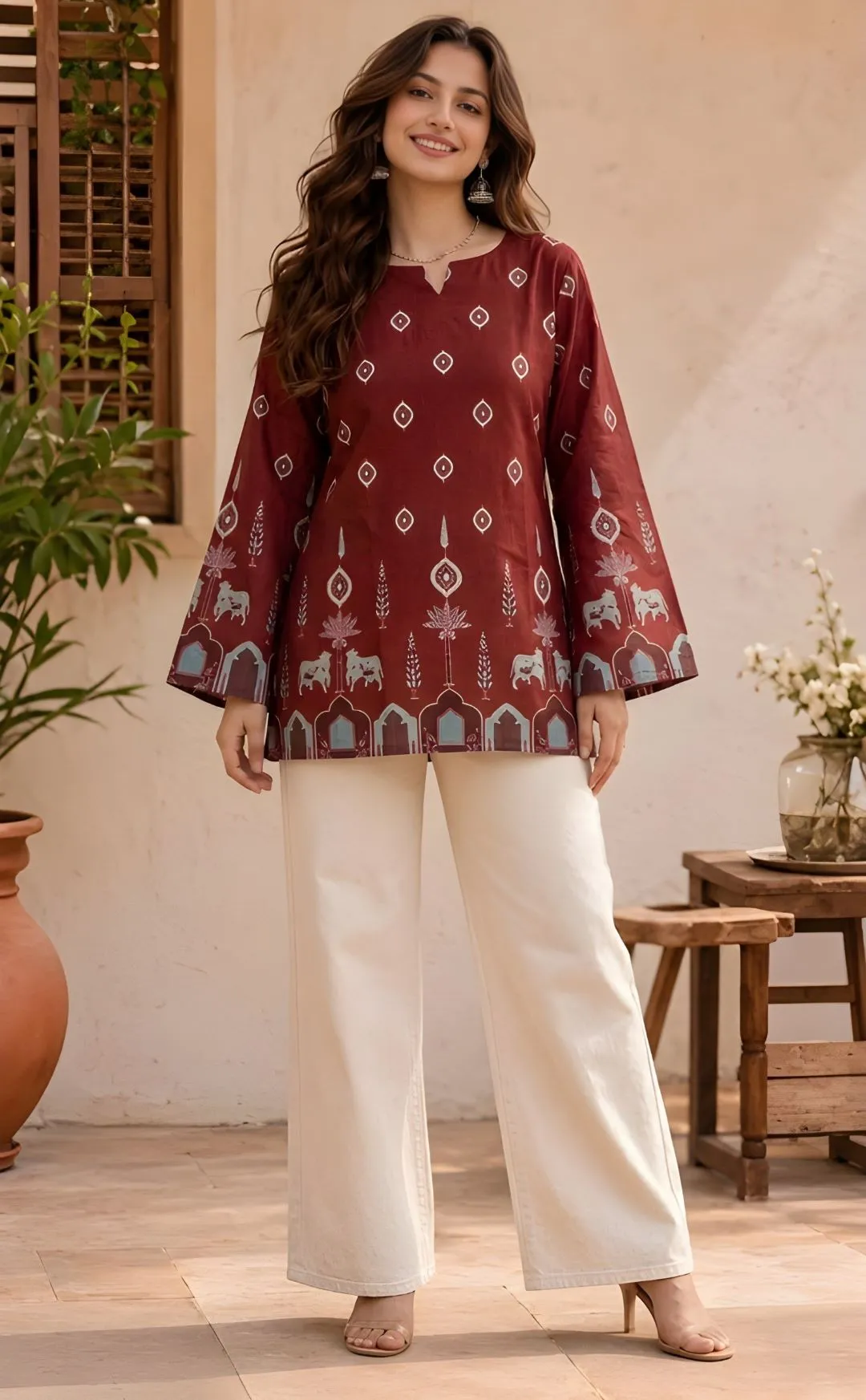 Shiv 1069 Cotton Kalamkari Short Kurti Wholesale Supplier
