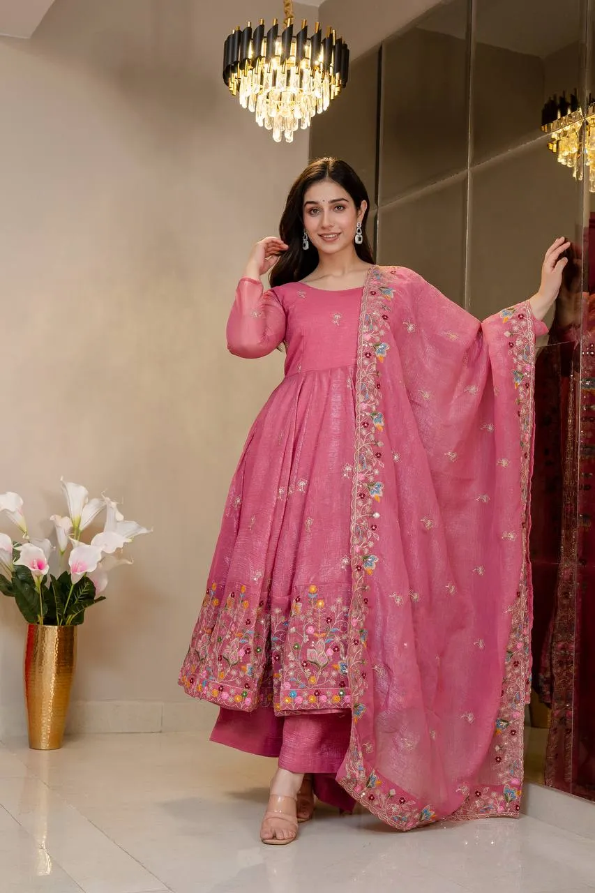 Launching STD 6138 Soft Crunchy Silk With Sequins & Thread work Anarkali Suit Set 2026