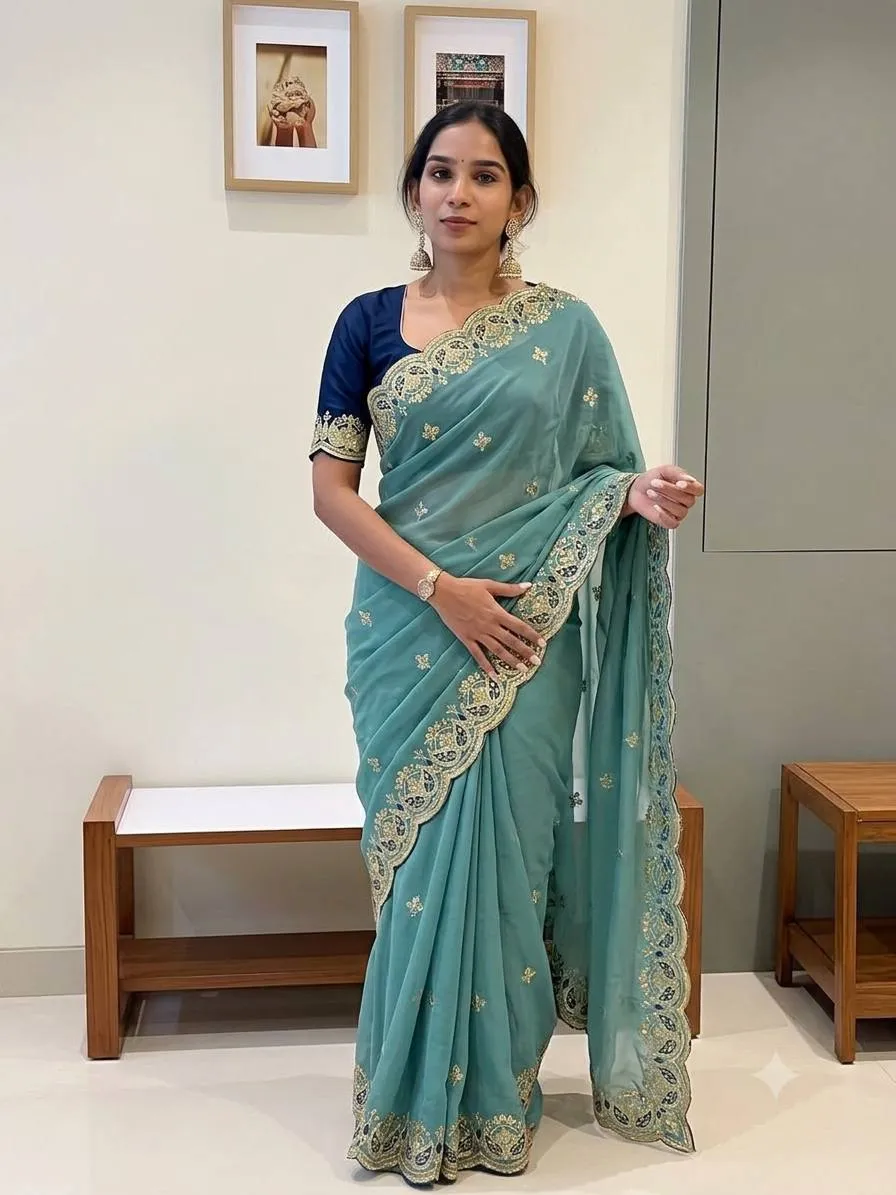 Kusum 899 Georgette silk and zari embroidery work with Cutwork Saree Wholesale Surat