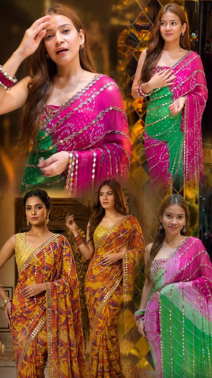 SBD 1867 Georgette With Beads & Real Mirror Work Saree Wholesale