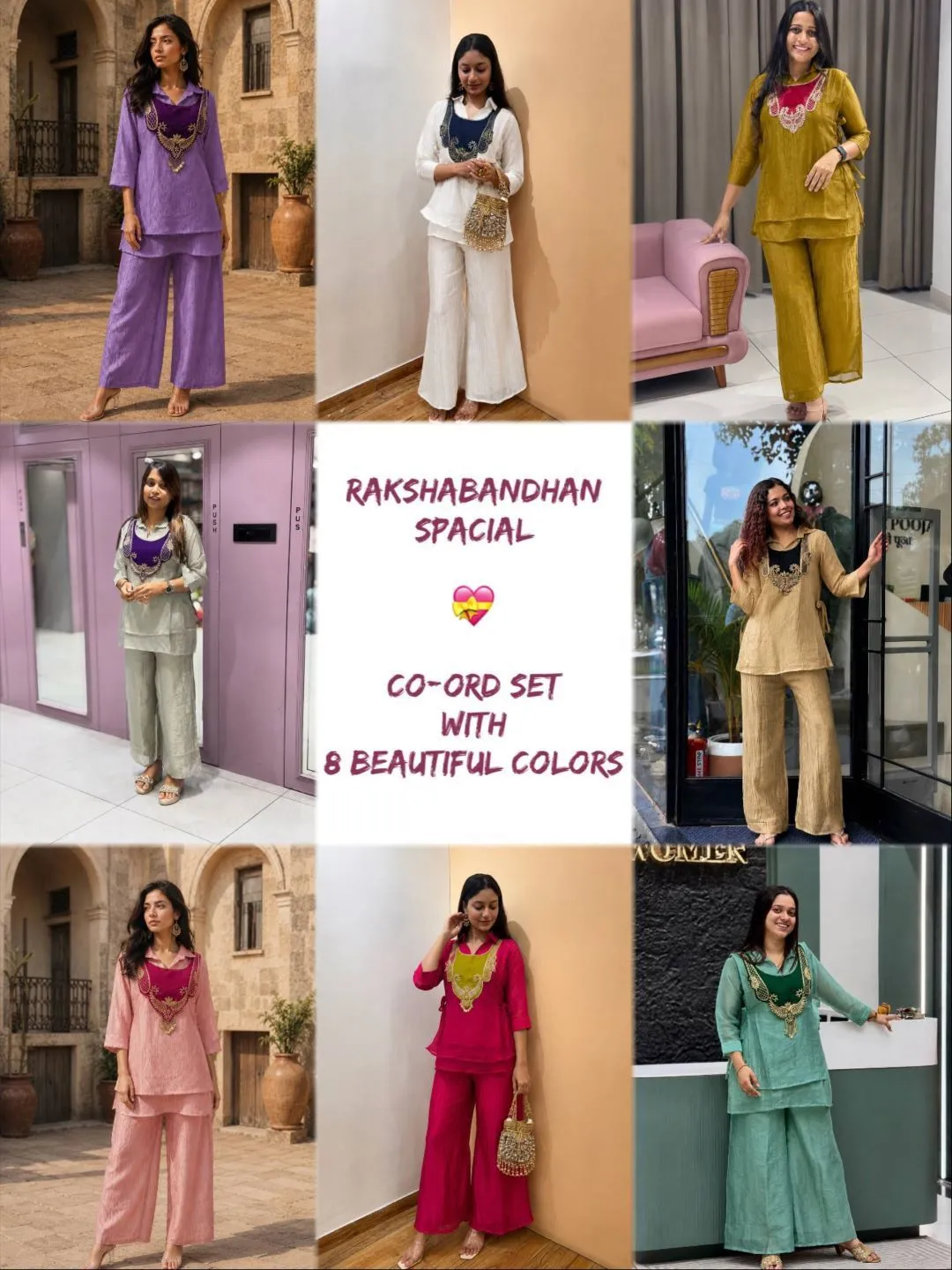 C585 248 crunchy silk Embroidery Work With Handwork Co ord set Wholesale