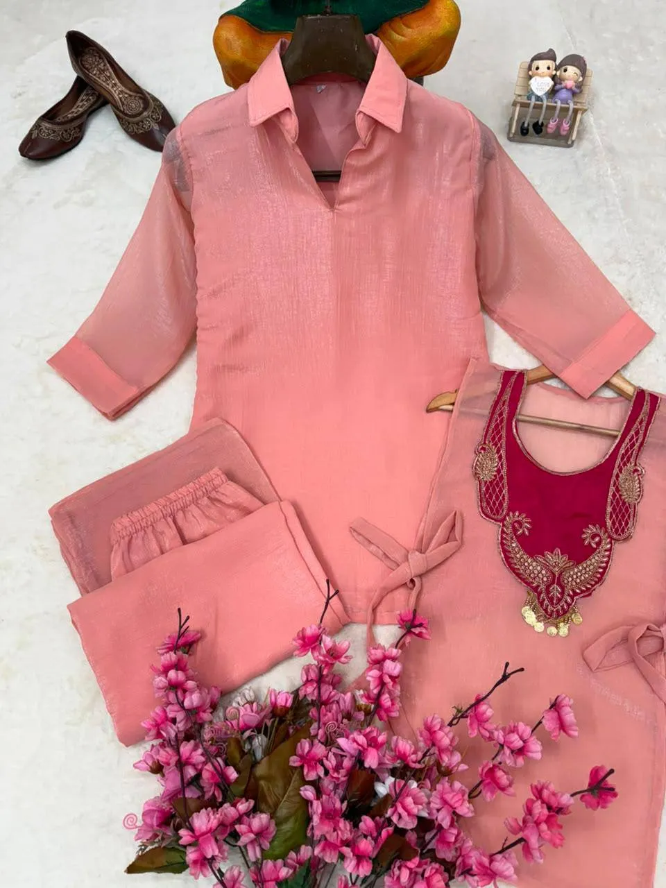 Launching C585 248 crunchy silk Embroidery Work With Handwork Co ord set Wholesale 2026