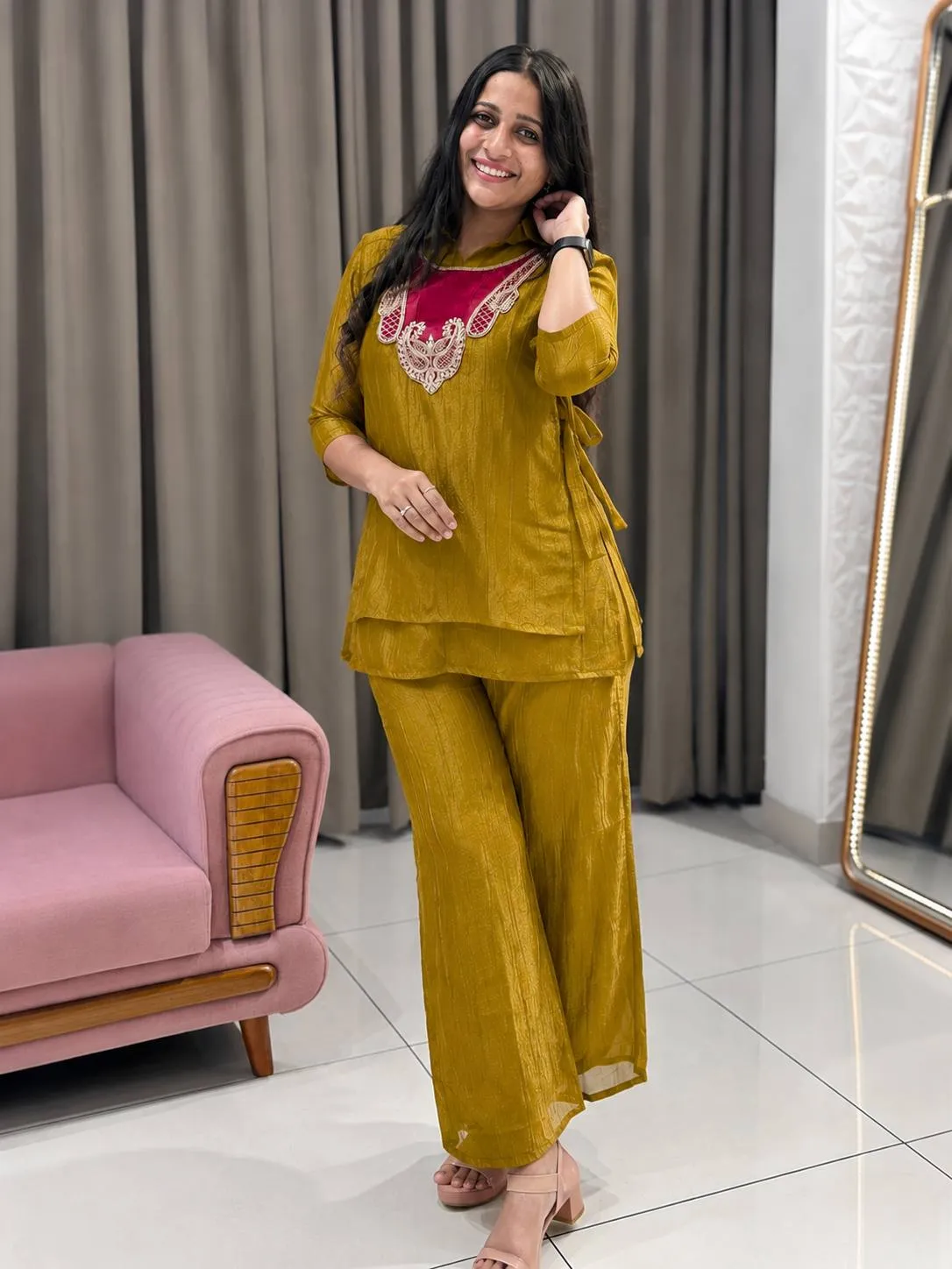 Launching C585 248 crunchy silk Embroidery Work With Handwork Co ord set Wholesale 2026