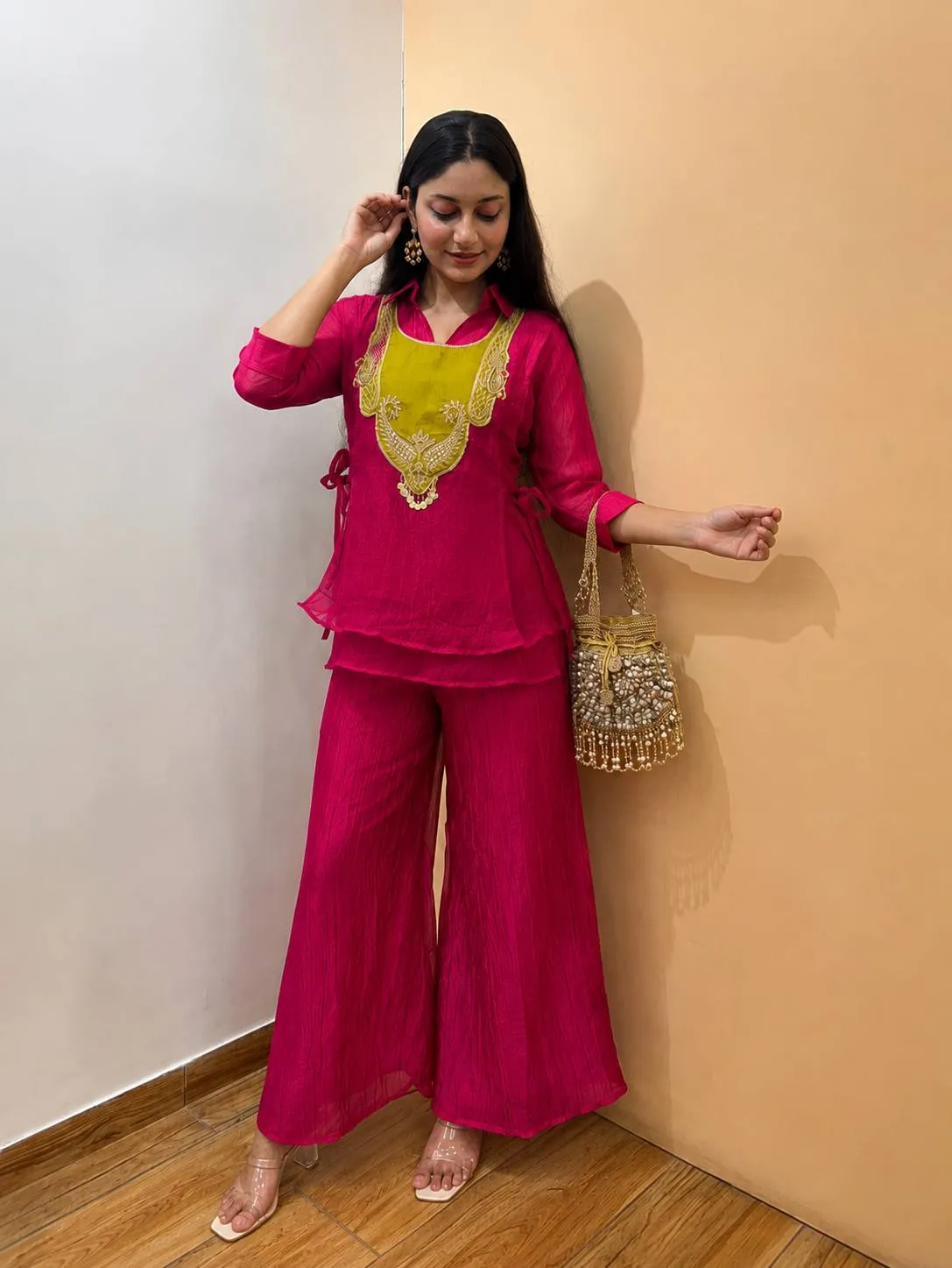 Launching C585 248 crunchy silk Embroidery Work With Handwork Co ord set Wholesale 2026