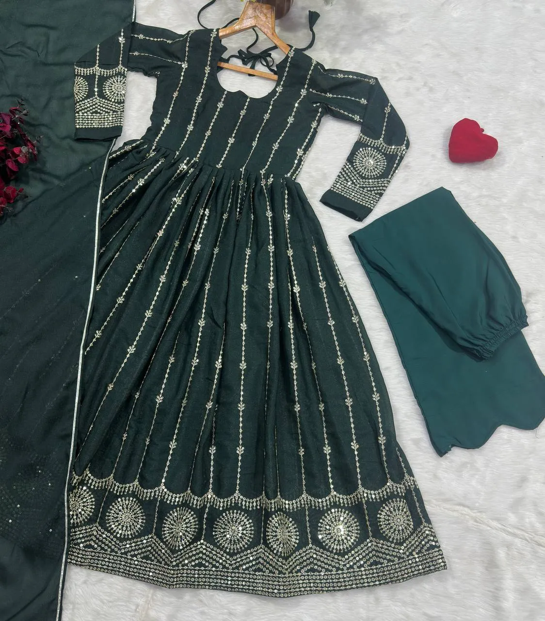 STD 6139 Star Georgette With Embroidered Work Anarkali Top Pant Dupatta Set Wholesale