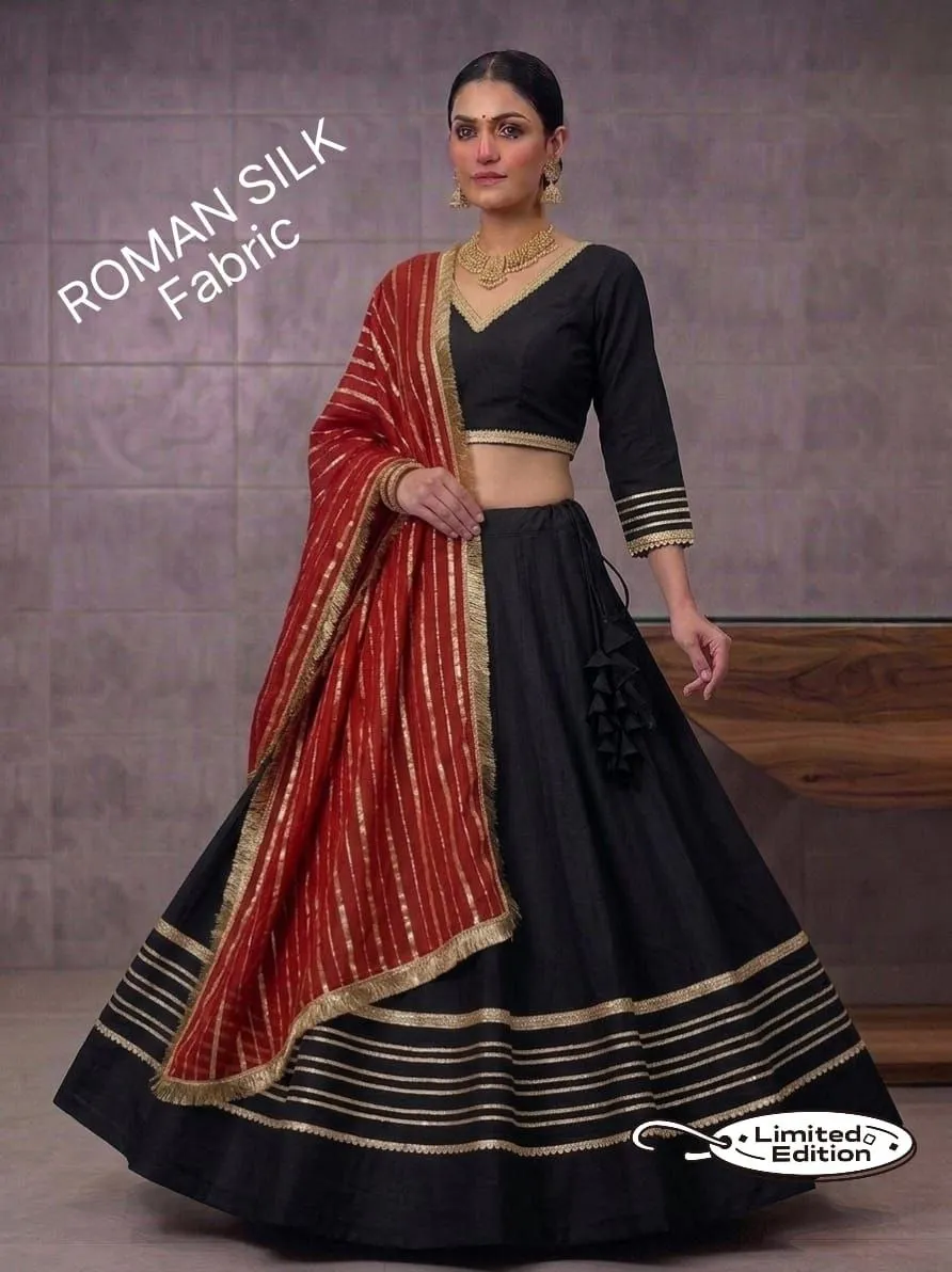 Juhi Roman Silk With heavy gotta Work Lehenga Choli Wholesale Supplier