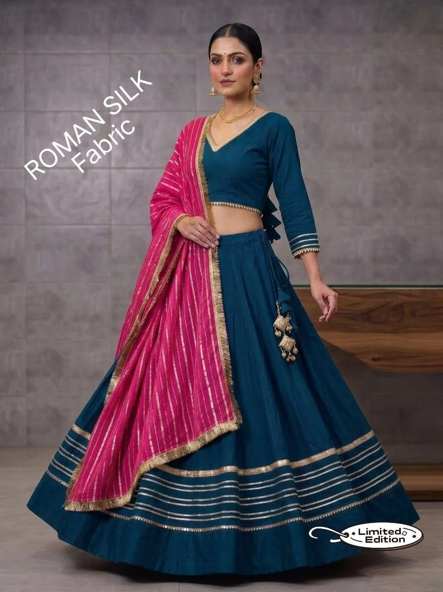 Juhi Roman Silk With heavy gotta Work Lehenga Choli Wholesale Supplier