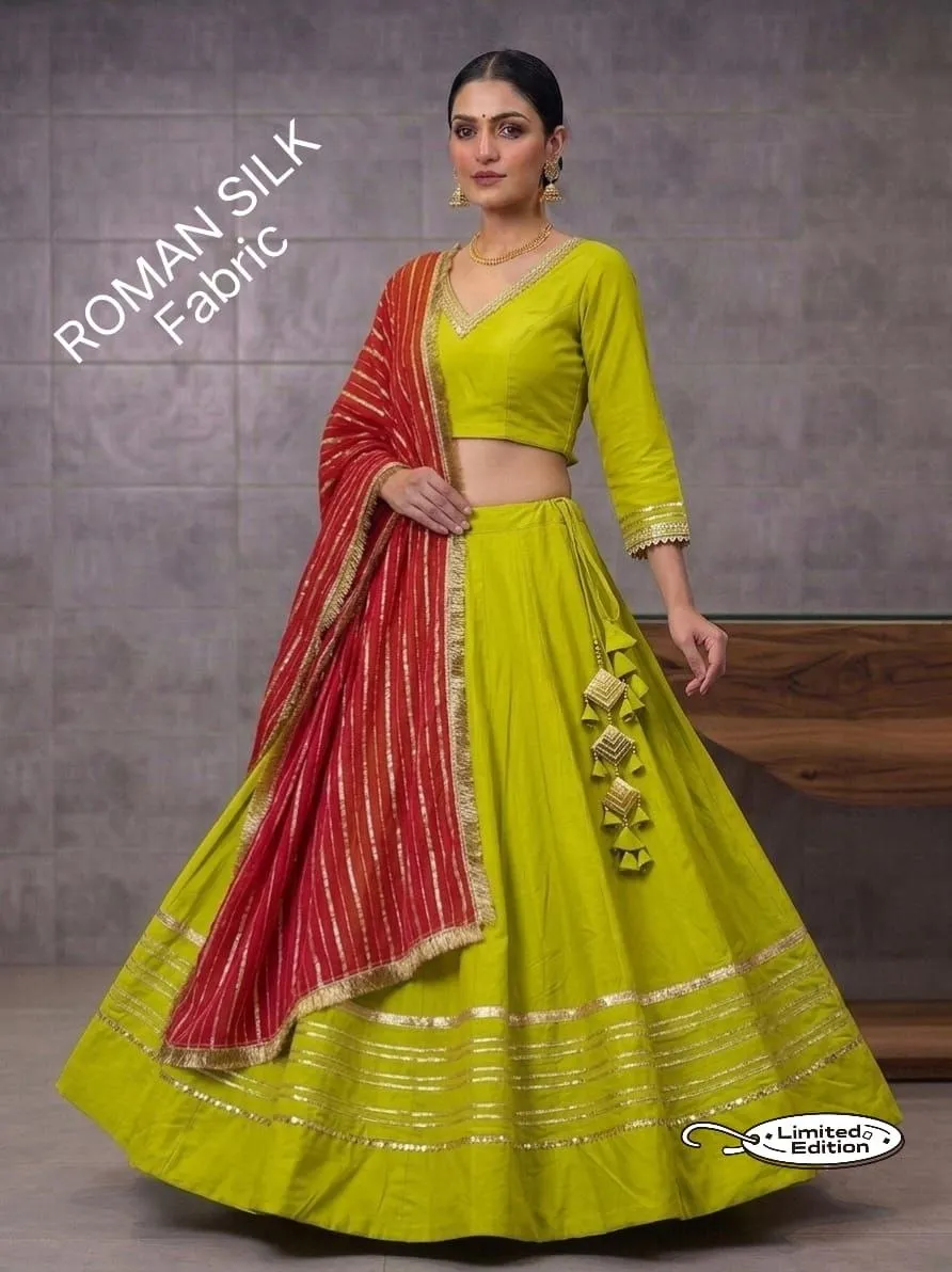 Juhi Roman Silk With heavy gotta Work Lehenga Choli Wholesale Supplier