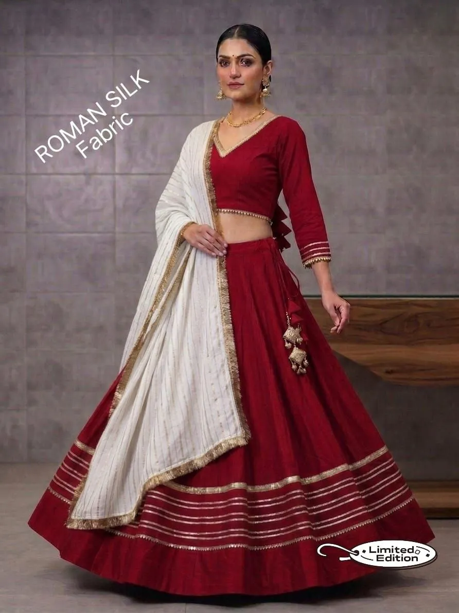 Juhi Roman Silk With heavy gotta Work Lehenga Choli Wholesale Supplier