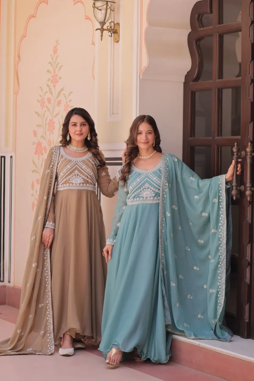 Mohini 9311 Star Georgette With Embroidered work Gown Dupatta Set Wholesale Surat