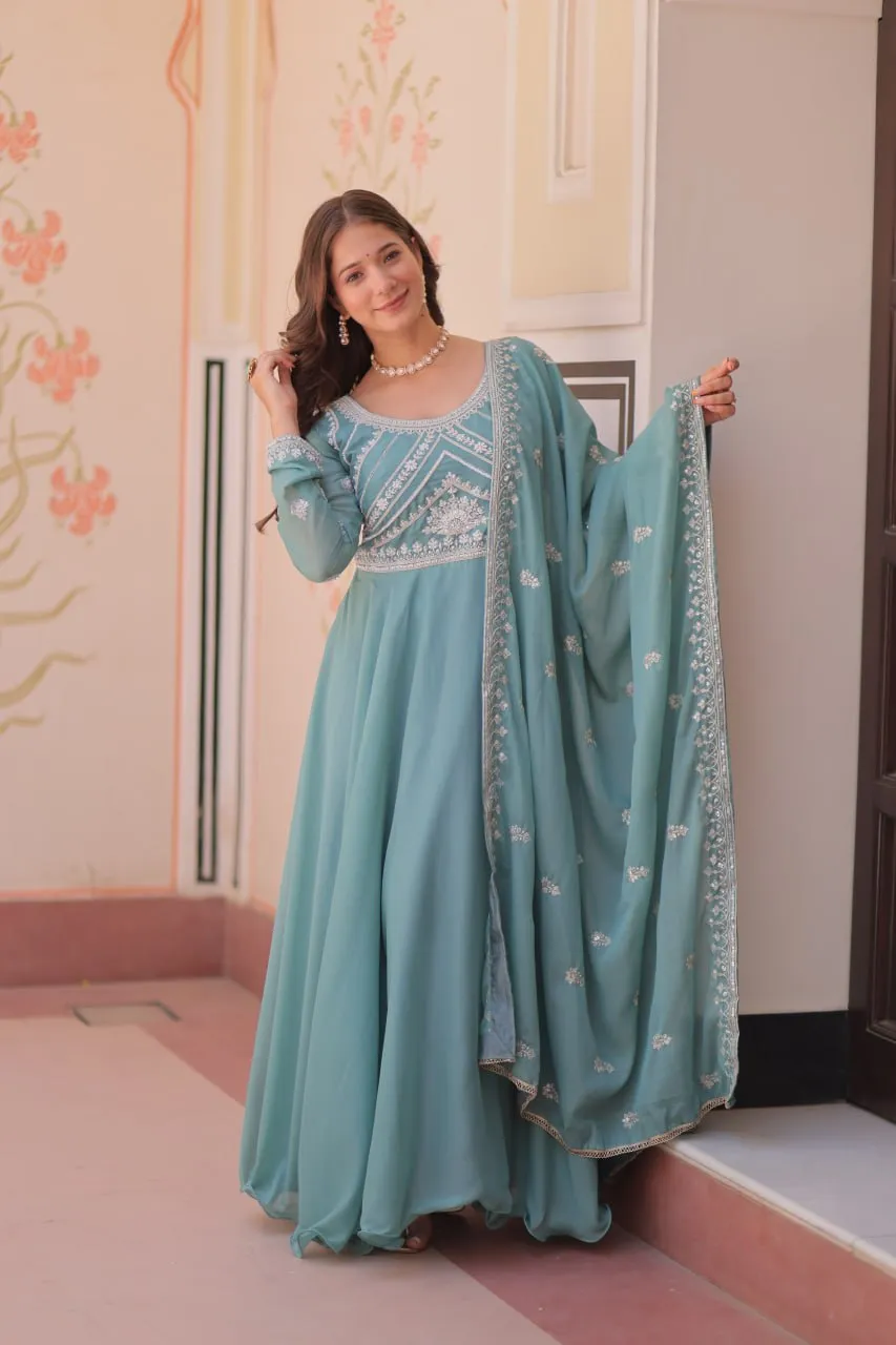 Mohini 9311 Star Georgette With Embroidered work Gown Dupatta Set Wholesale Surat