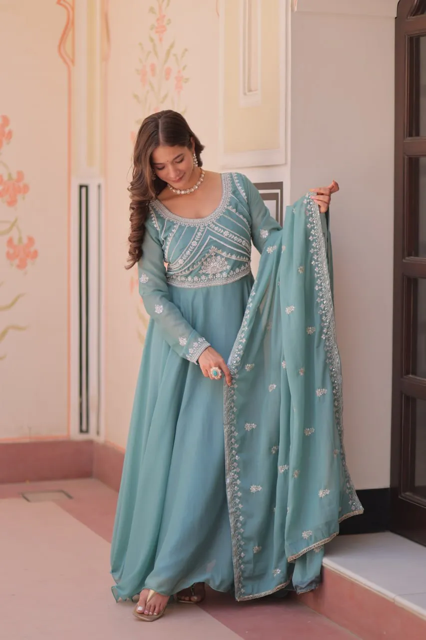 Mohini 9311 Star Georgette With Embroidered work Gown Dupatta Set Wholesale Surat