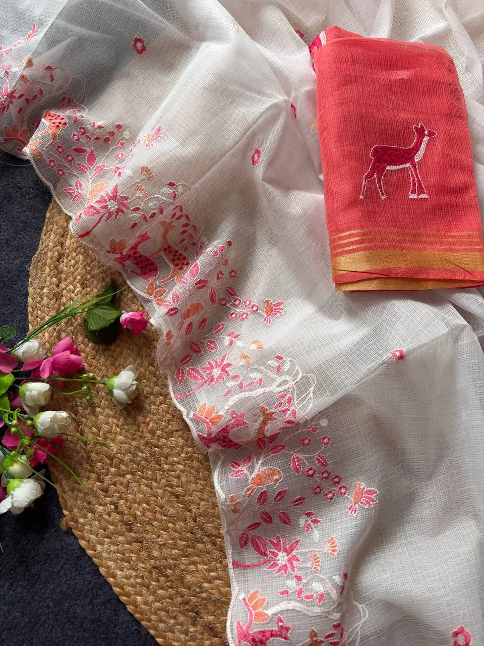 MHV Hirkani Kota Doriya With Embroidery Work Saree Wholesale Supplier