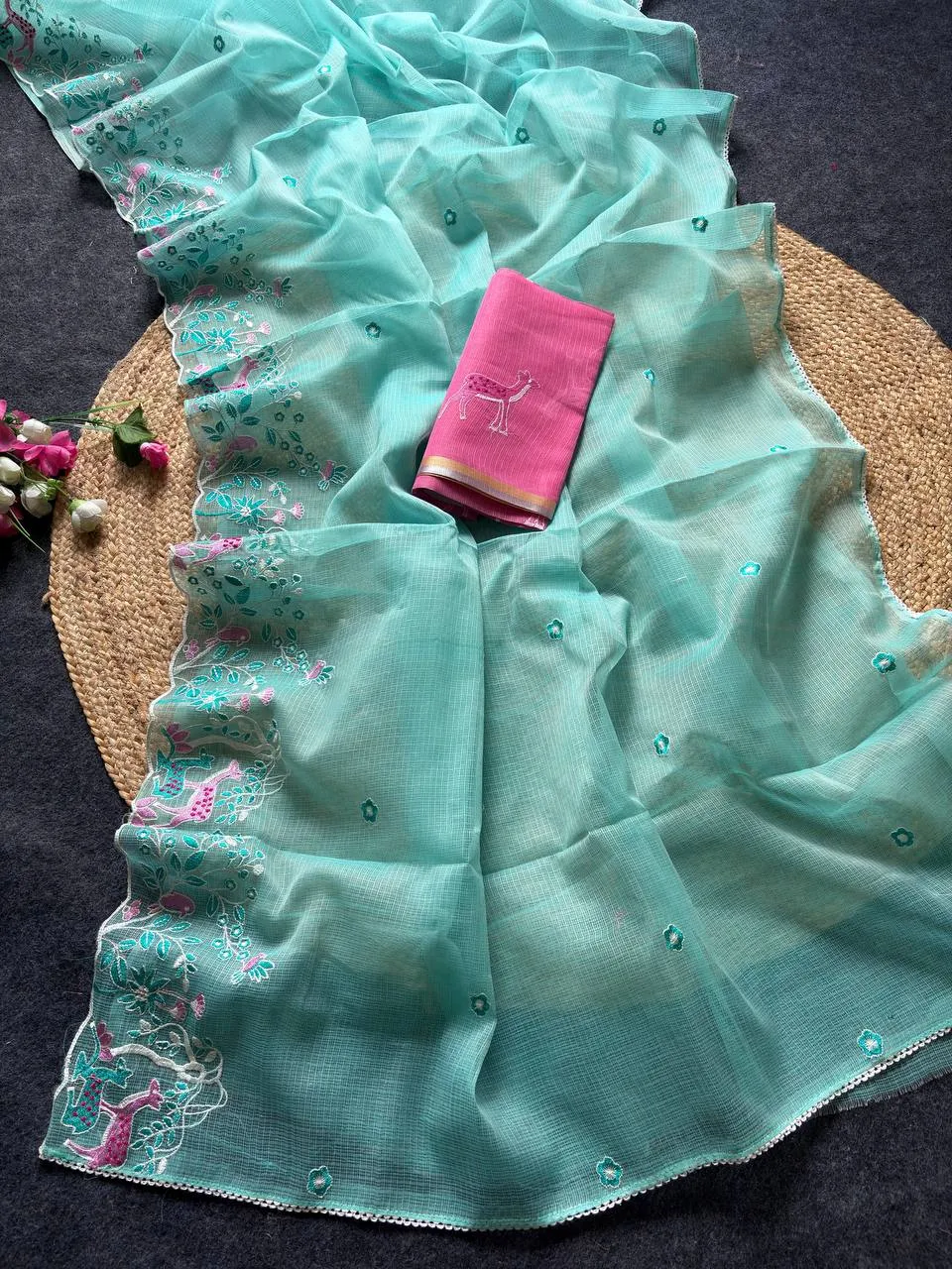 MHV Hirkani Kota Doriya With Embroidery Work Saree Wholesale Supplier