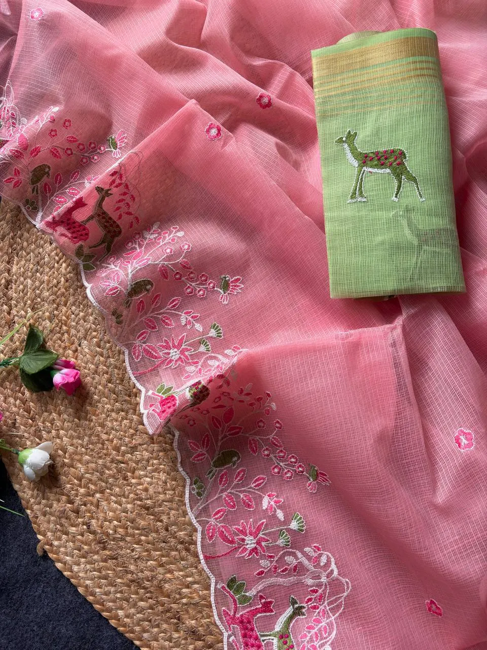 MHV Hirkani Kota Doriya With Embroidery Work Saree Wholesale Supplier