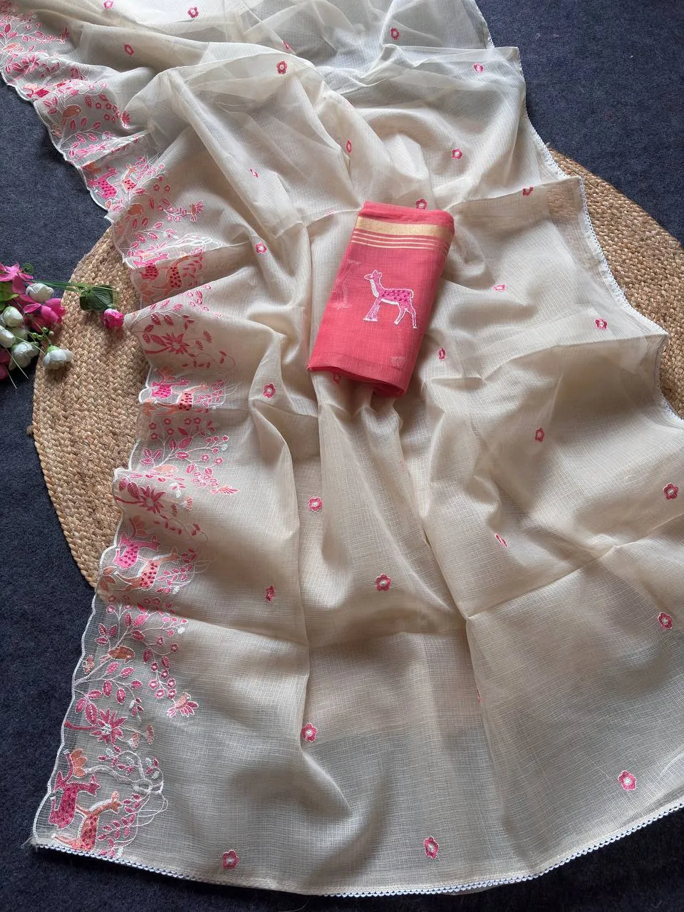 MHV Hirkani Kota Doriya With Embroidery Work Saree Wholesale Supplier