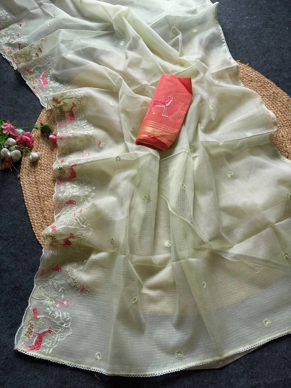 MHV Hirkani Kota Doriya With Embroidery Work Saree Wholesale Supplier