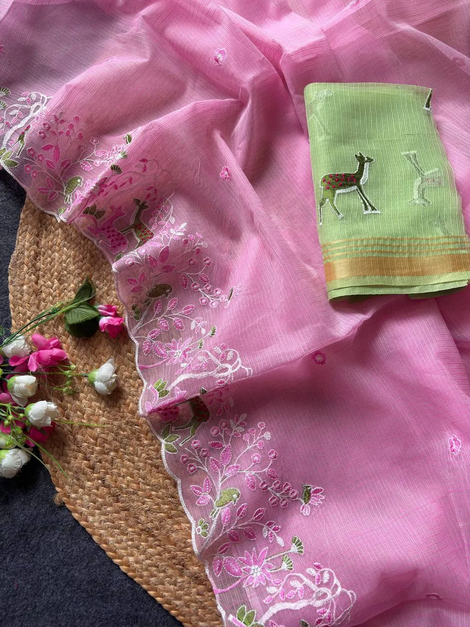 MHV Hirkani Kota Doriya With Embroidery Work Saree Wholesale Supplier