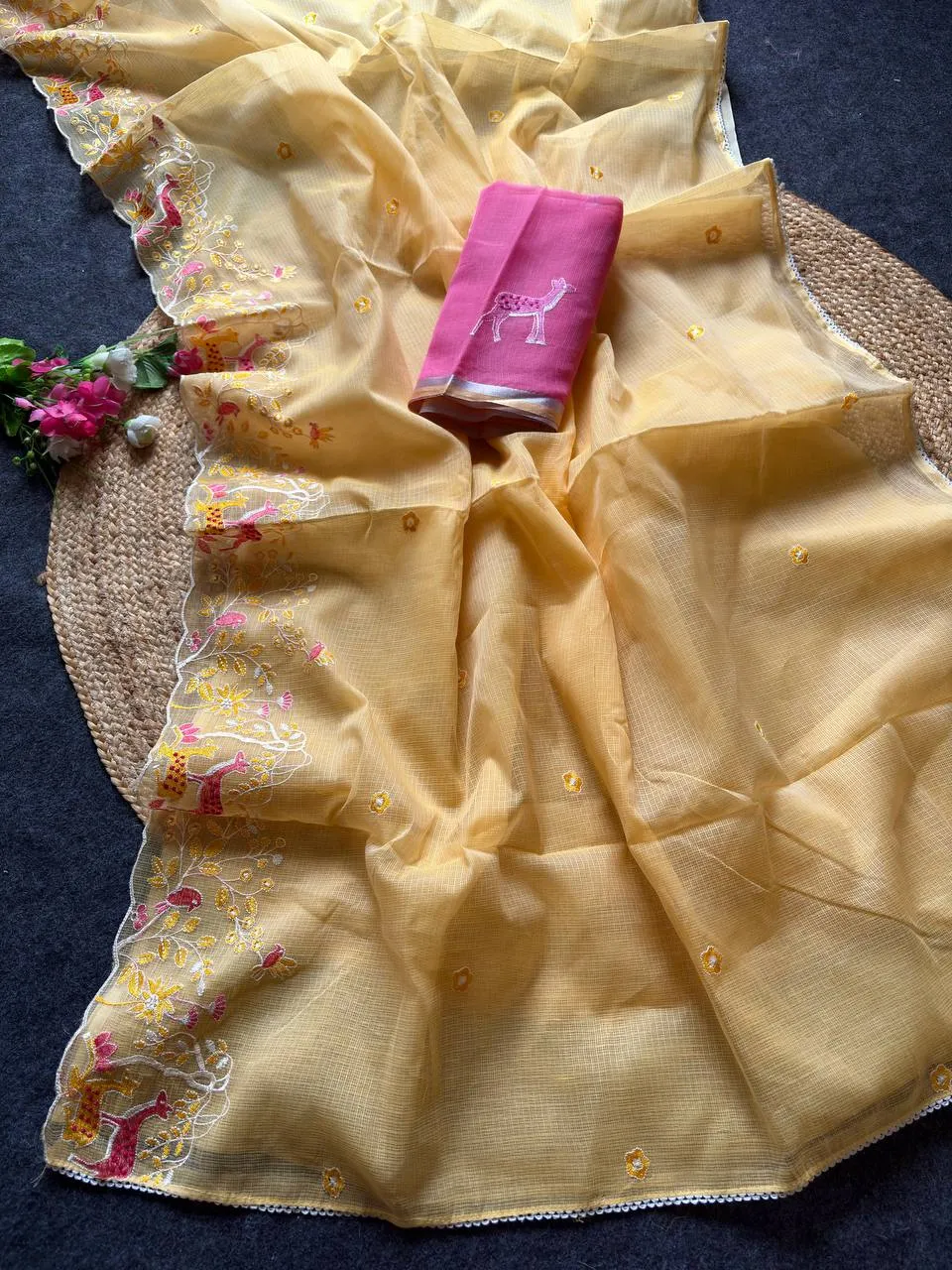 MHV Hirkani Kota Doriya With Embroidery Work Saree Wholesale Supplier