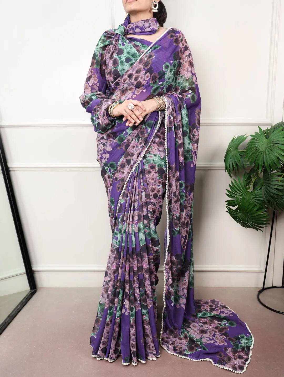 WMN 7040 Floral With Pearl Lace Saree Collection Wholesale Supplier