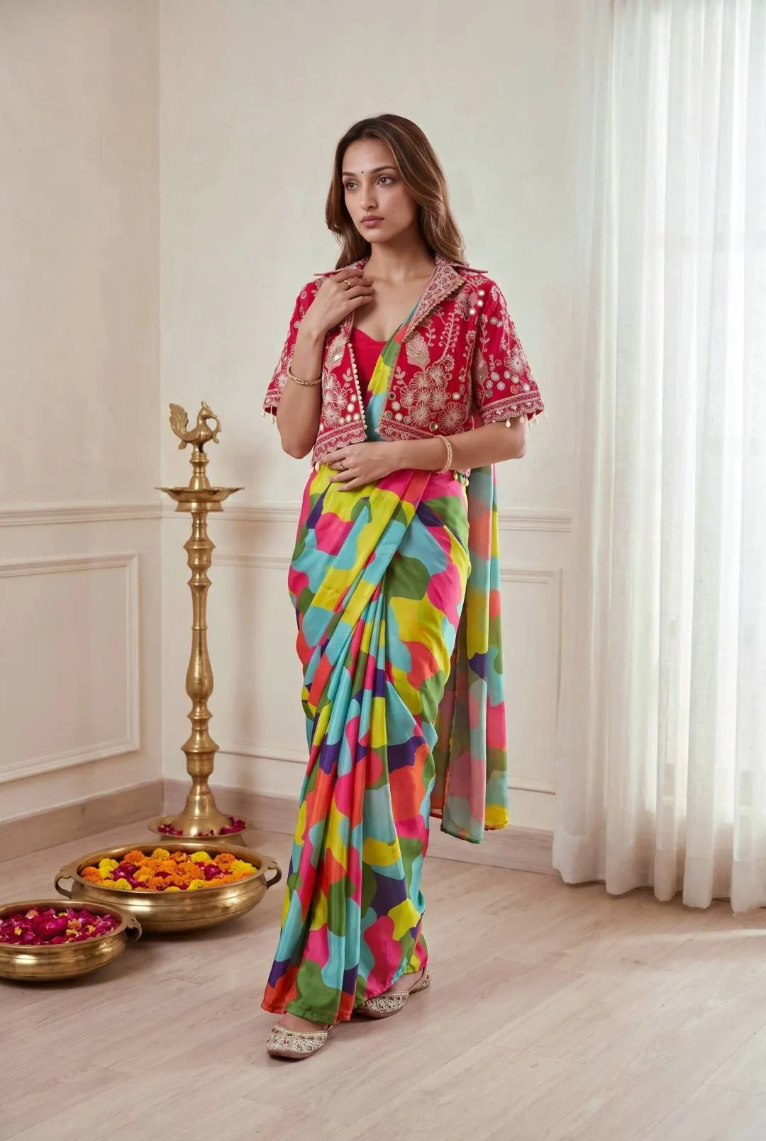 Buy BDB 88 Heavy Chinon Silk Embroidery Work Ready To Wear Saree Wholesale 2026