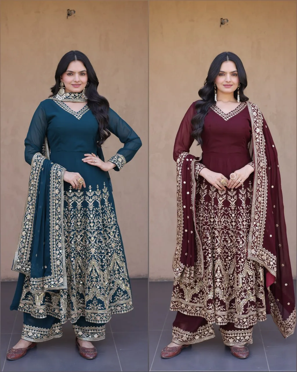 Moni 1254 Faux Blooming with Embroidery Work Gown With Pant Dupatta Set Wholesale