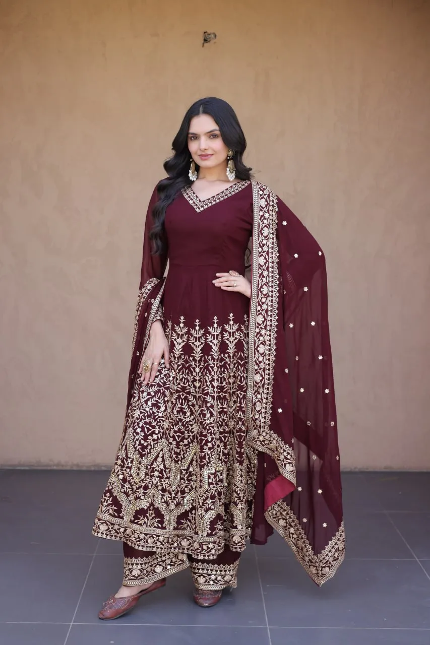 Moni 1254 Faux Blooming with Embroidery Work Gown With Pant Dupatta Set Wholesale