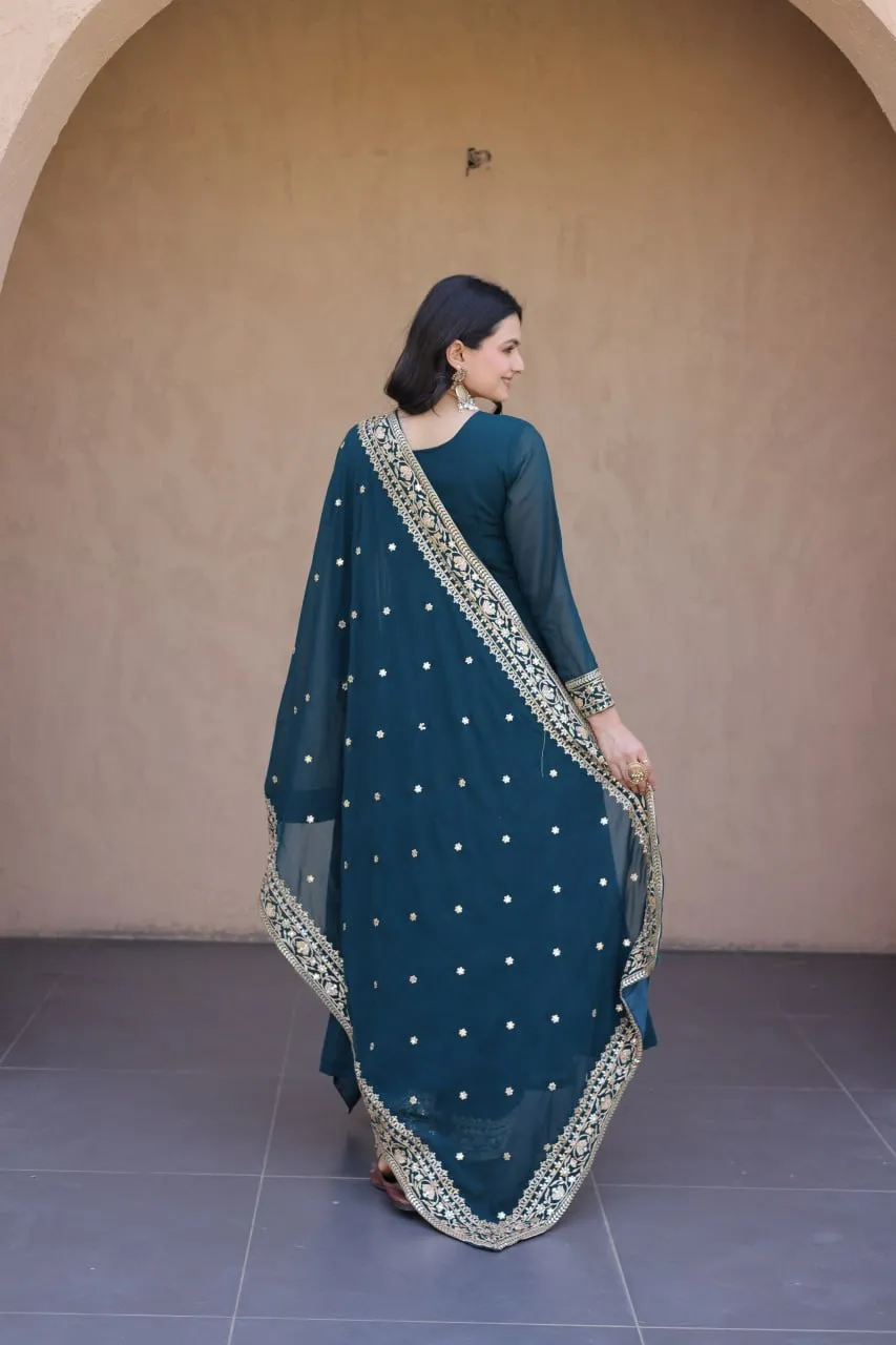 Latest Moni 1254 Faux Blooming with Embroidered Work Gown Pant With Dupatta Set Wholesale 2026
