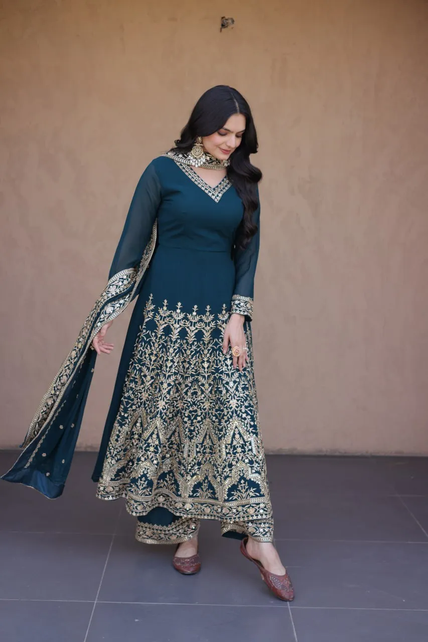 Latest Moni 1254 Faux Blooming with Embroidered Work Gown Pant With Dupatta Set Wholesale 2026