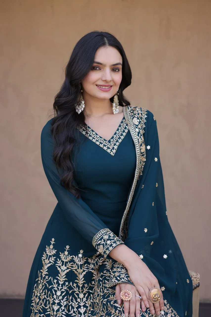Latest Moni 1254 Faux Blooming with Embroidered Work Gown Pant With Dupatta Set Wholesale 2026